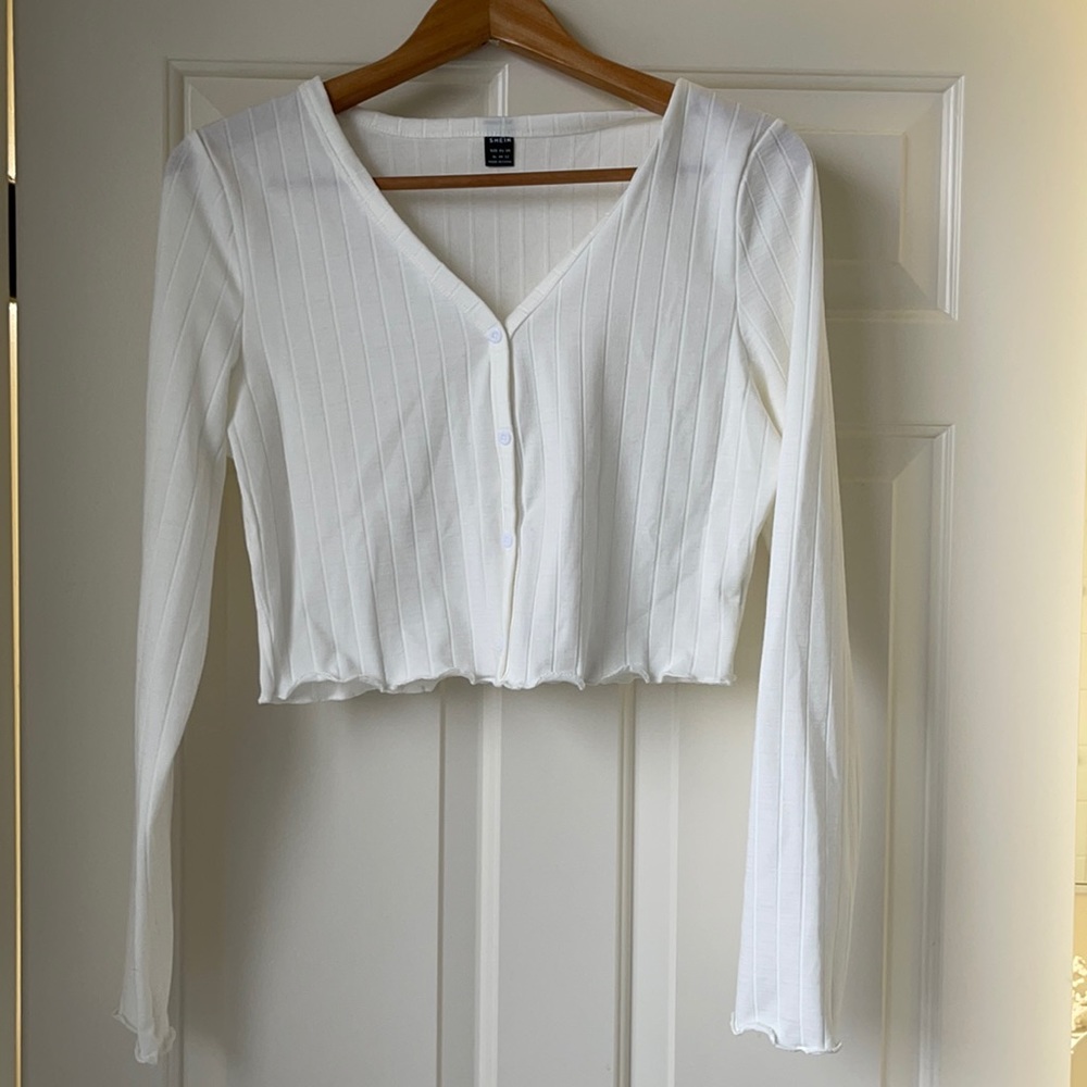 Long sleeve button down crop top